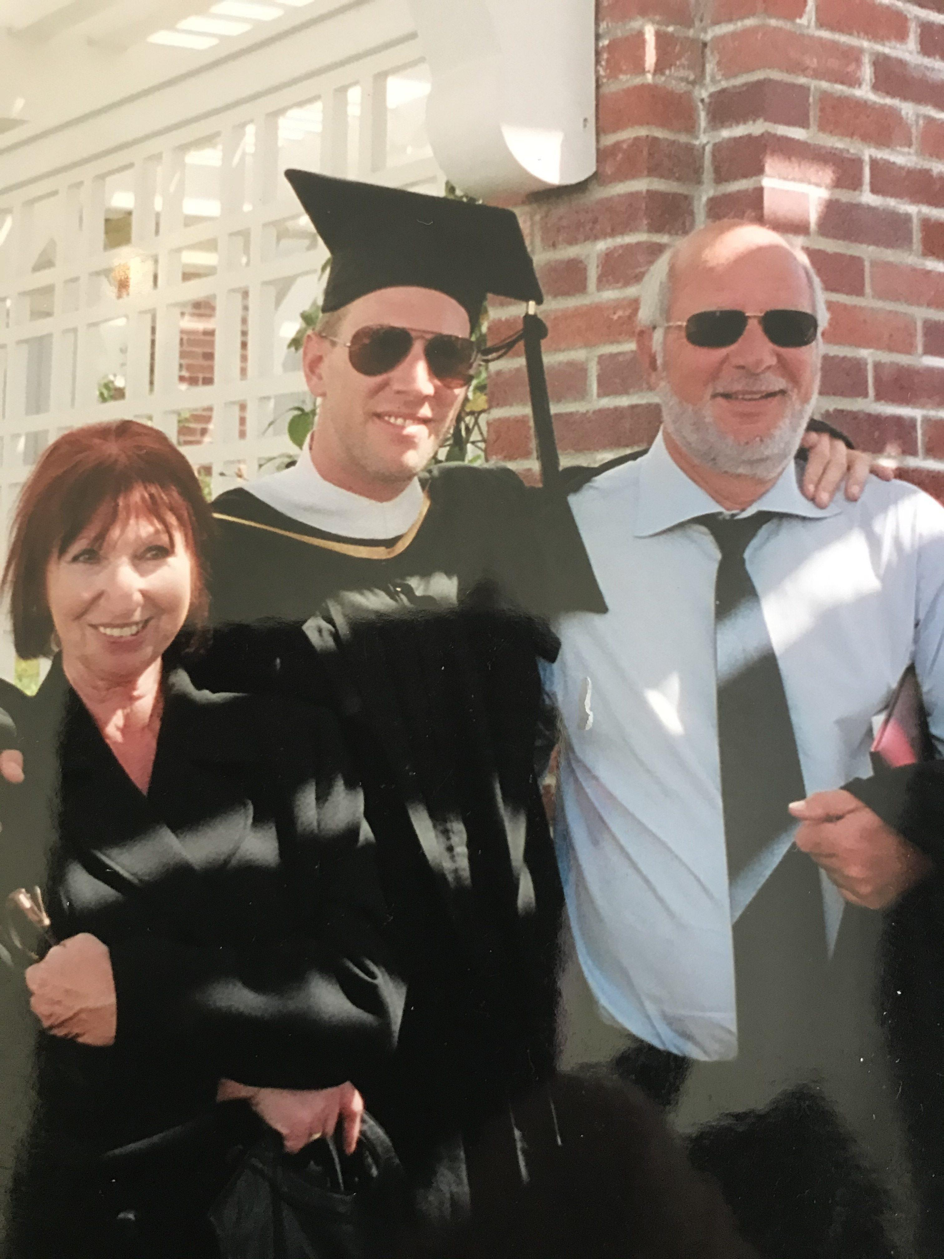 Tim with his parents, Edith and Volker Leberecht, at his graduation from USC Los Angeles in 2004